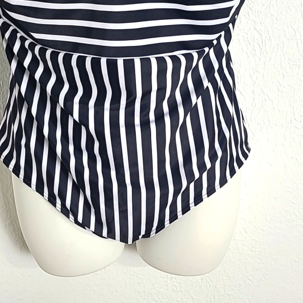 Navy Blue & White Stripe One Piece Swimsuit with Ruching, Size XL, NWOT - Picture 4 of 8